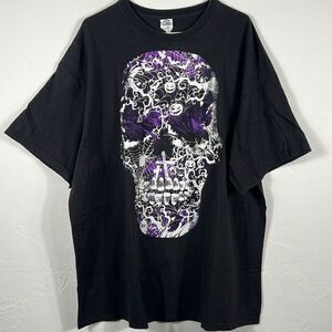 🔥💀 Vintage Y2K Skull Halloween T-Shirt Black Purple Men Sz 3XL - EUC